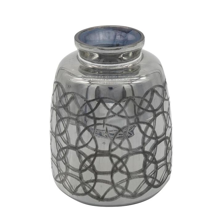 Hivvago 9 Inch Dark Gray Geometric Etched Glass Table Vase