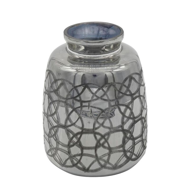 Hivvago 9 Inch Dark Gray Geometric Etched Glass Table Vase