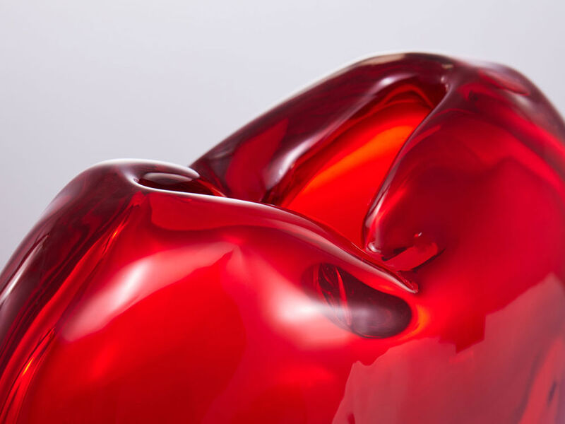 Hand Blown Red Love Heart Shaped Sommerso Art Glass Vase