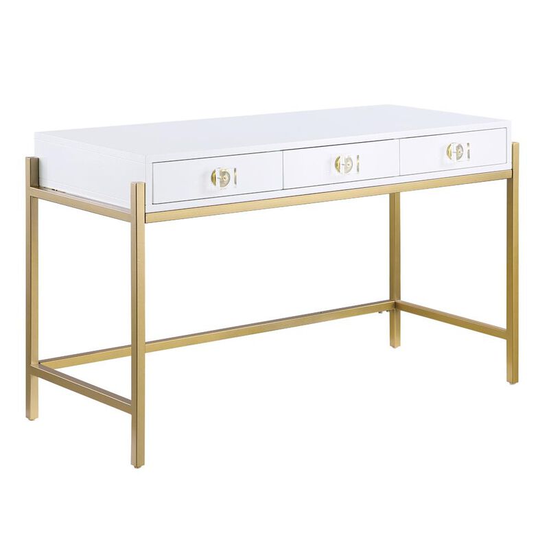 Best Master Furniture Tamila White Lacquered Computer Desk with Gold Frame