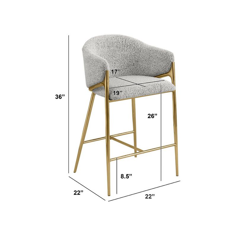 Best Quality Furniture Rich Gray Counterheight (26) In Boucle Fabric And Gold Chrome Base (Set Of 2)