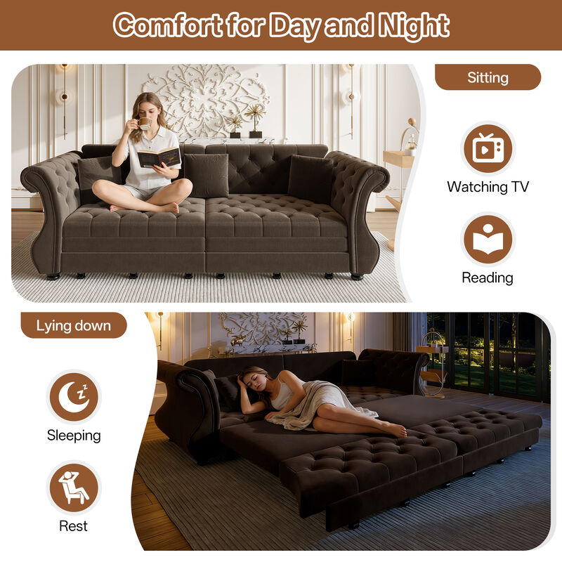 TATEUS Chesterfield Velvet Sofa Bed image number 4