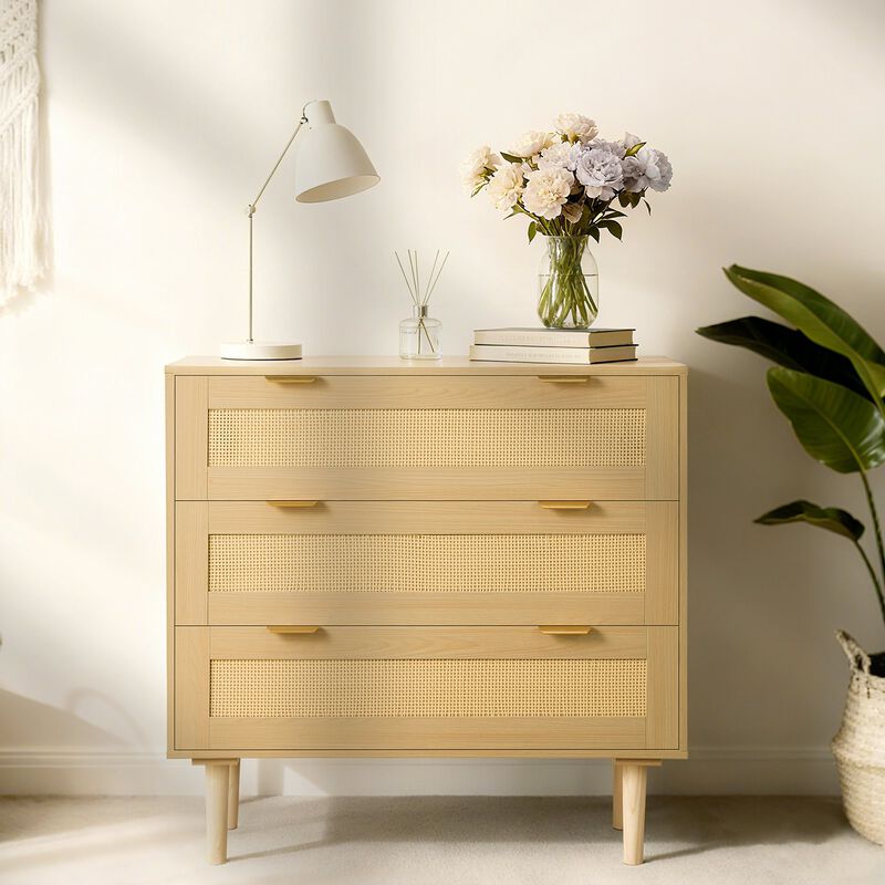 Modern Rattan 3 Drawer Dresser for Bedroom Storage Organizer image number 1