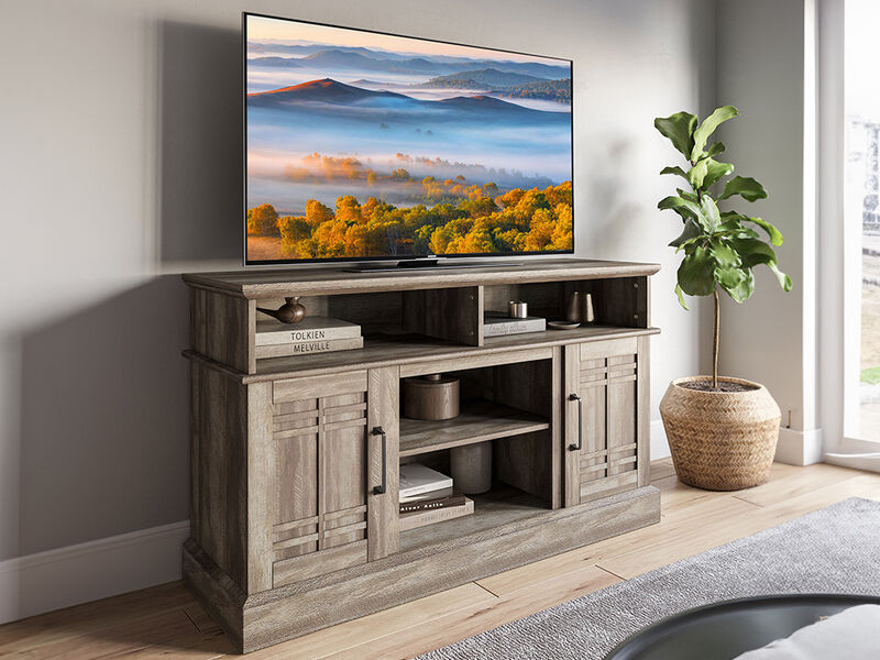 BELLEZE Modern 48" Farmhouse Wood TV Stand & Media Entertainment Center Console Table for TVs up to 50 Inch with Open Storage Shelves & Cabinets - Norrell (Ashland Pine)