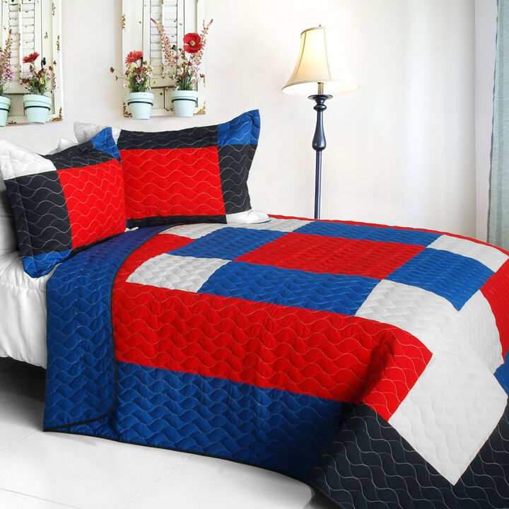 Eternal Passion Patchwork Geometric Quilt Set Soft Vermicelli Quilted Bedding