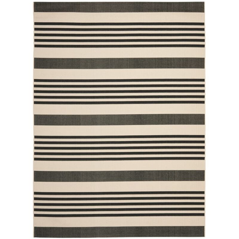 SAFAVIEH Courtyard Collection Area Rug - 8 x 10, Black & Bone, Stripe Design, Non-Shedding & Easy Care, Indoor/Outdoor & Washa