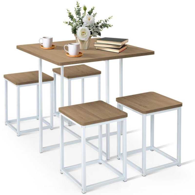 Hivvago 5 Pieces Metal Frame Dining Set with Compact Dining Table and 4 Stools