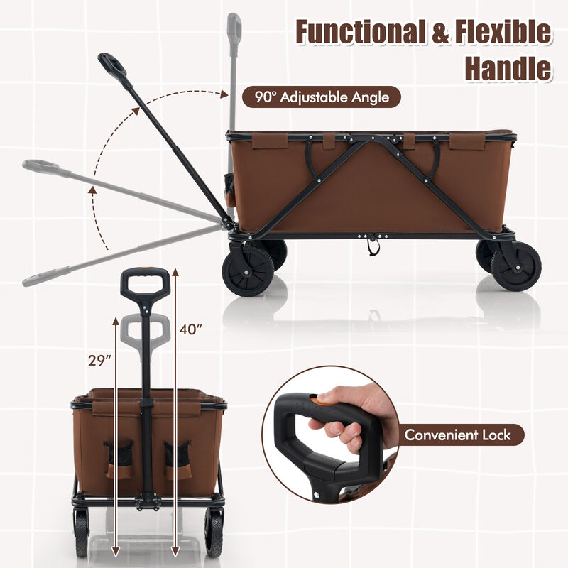 Collapsible Folding Wagon Cart with Adjustable Handle and Heavy-Duty Wheels