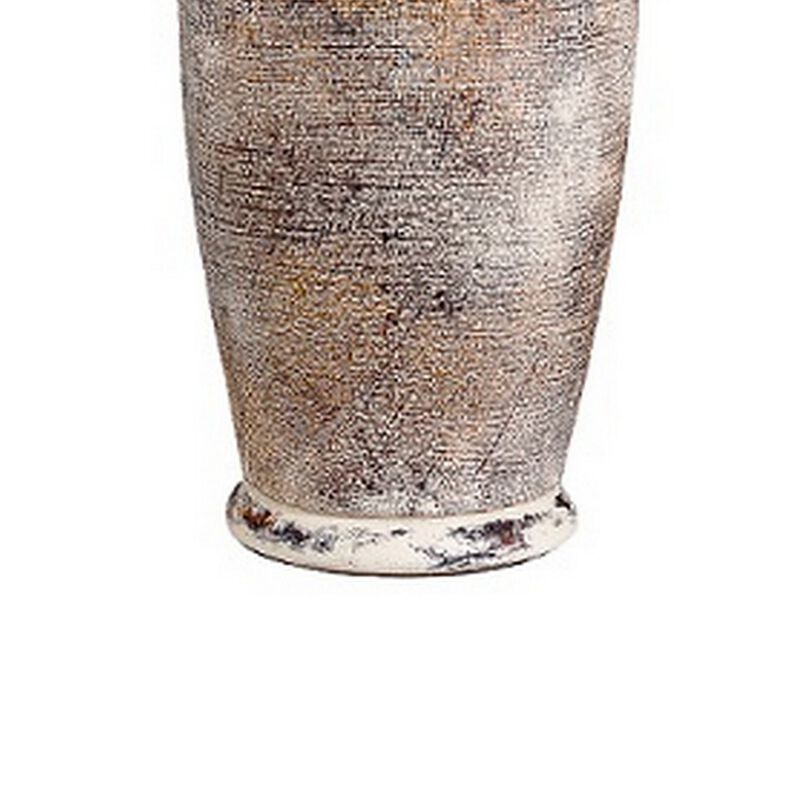 Alin 29 Inch Hydrocal Table Lamp, Drum Shade, Urn Shaped Base, Pink, Brown - Benzara