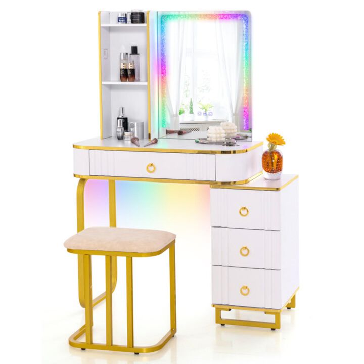 Hivvago Vanity Table Set with RGB LED Lights and Wireless Charging Station