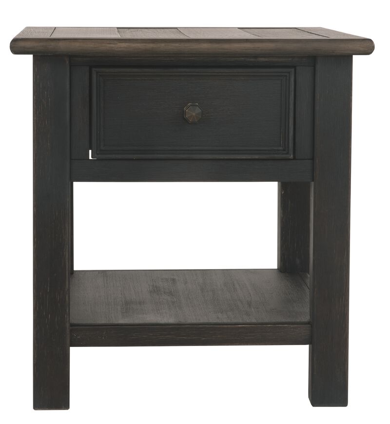 Wooden End Table with One Drawer and One Shelf, Brown and Black image number 2