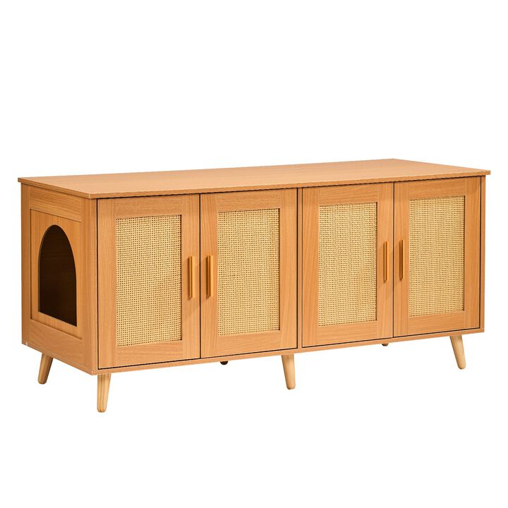 Hidden Cat Litter Box Furniture &ndash; Wooden Enclosure for 2 Cats, Dual-Use Cabinet for Litter and Storage