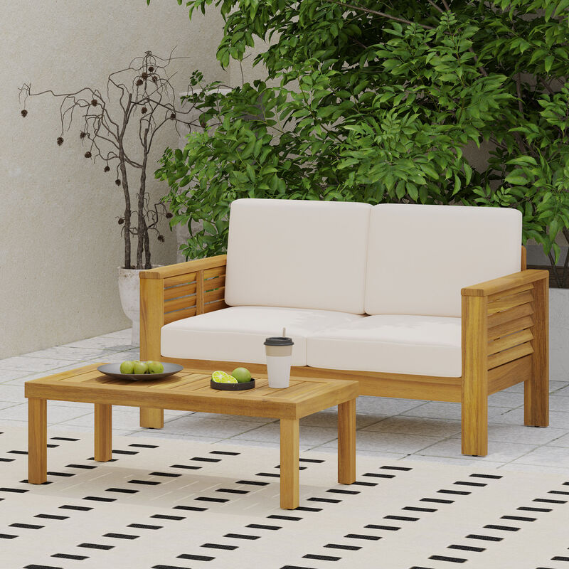 Merax Acacia Wood Loveseat and Coffee Table Set