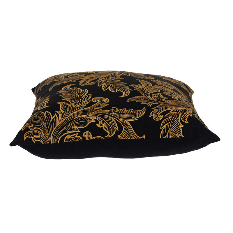 HomeRoots 22" Black and Orange Floral Cotton Throw Pillow With Embroidery image number 2