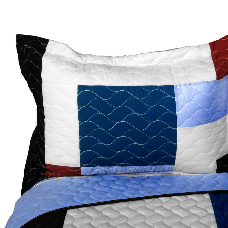 Queen Quilted Patchwork Bedding Set Vermicelli Stitch Soft Lightweight Quilt Set image number 4