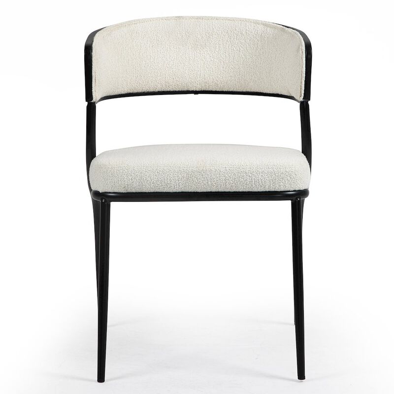 Glamour Home Set of 2 Bayle White Boucle Fabric Dining Chair with Black Iron Legs
