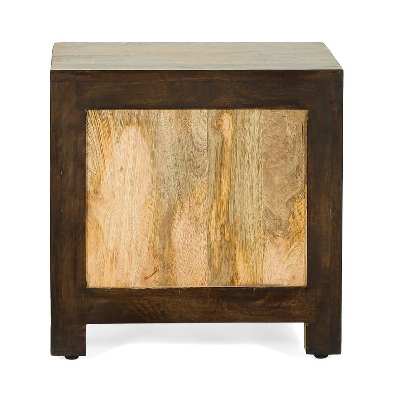 Accent Ottoman Table, 16 Inch Square, Boho Style, Cane Wicker