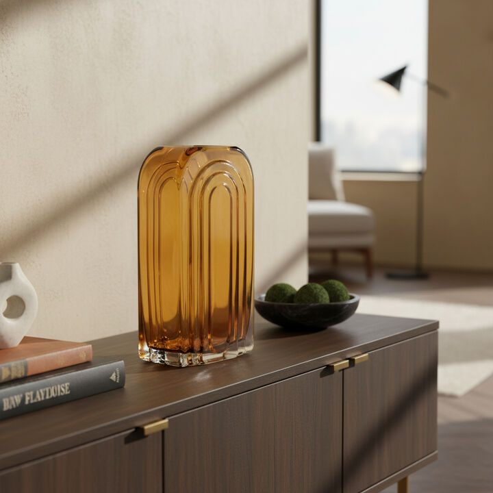 HomeRoots 10" Amber Glass Table Vase