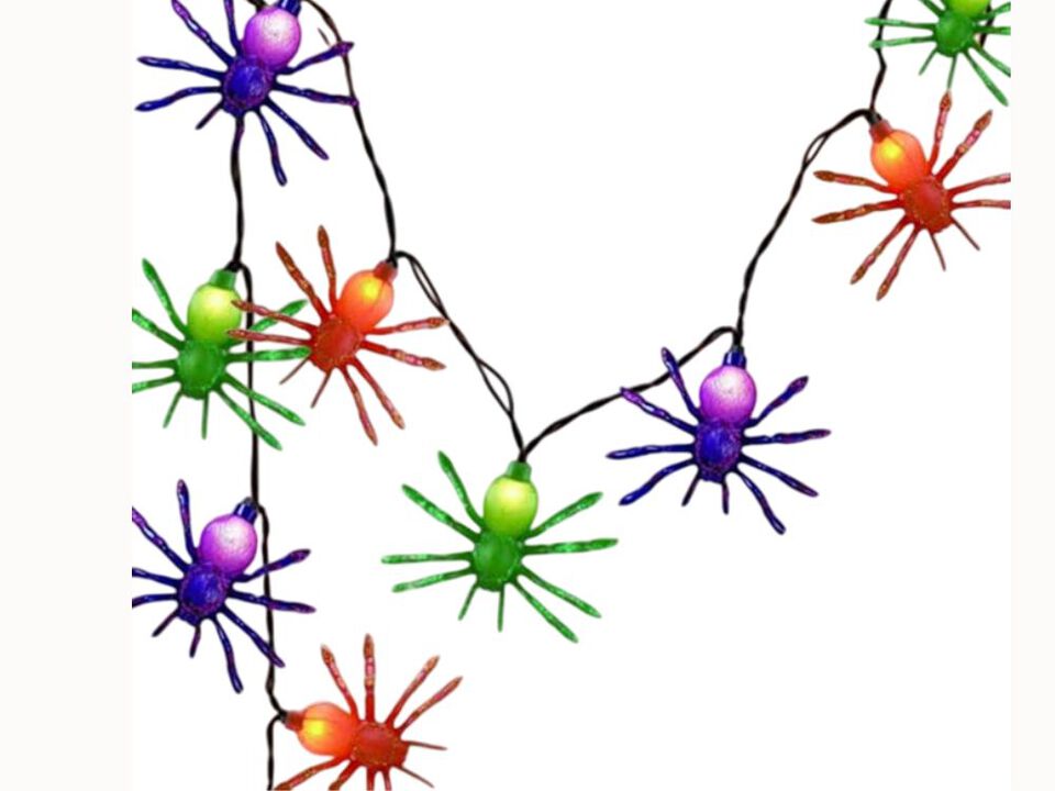 8.5FT Halloween Spider String Lights – 10 Multicolor LED Plug-In with Black Wire, UL Listed for Outdoor Party & Yard Decor
