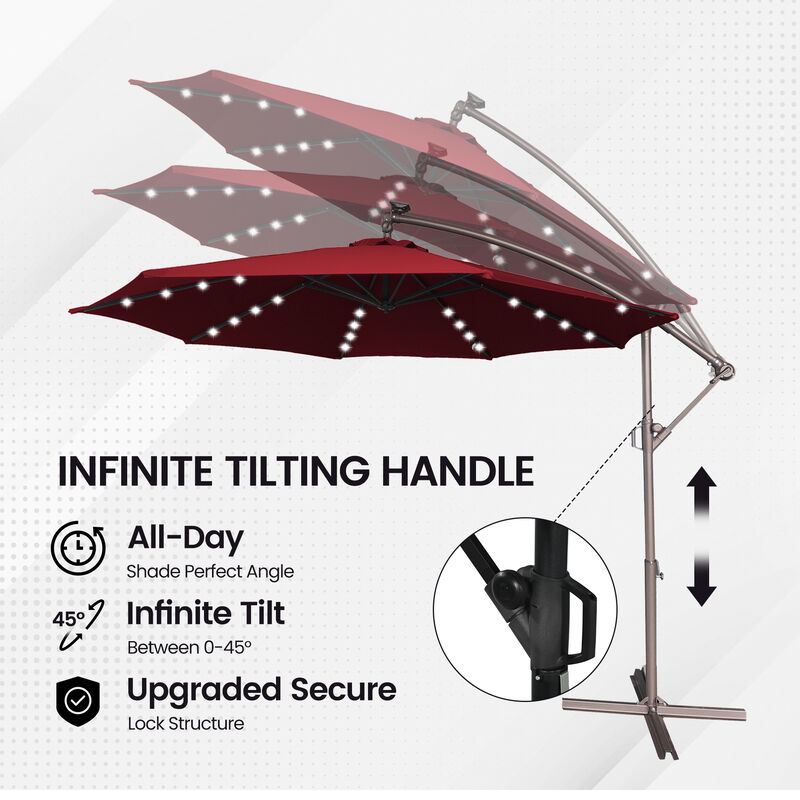 11 ft led solar patio umbrella tilt PURPLE LEAF Cantilever 11ft Round Light, Beige Experience effortless outdoor comfort with this 11 x 11 ft 11FT Cantilever Patio Umbrella With