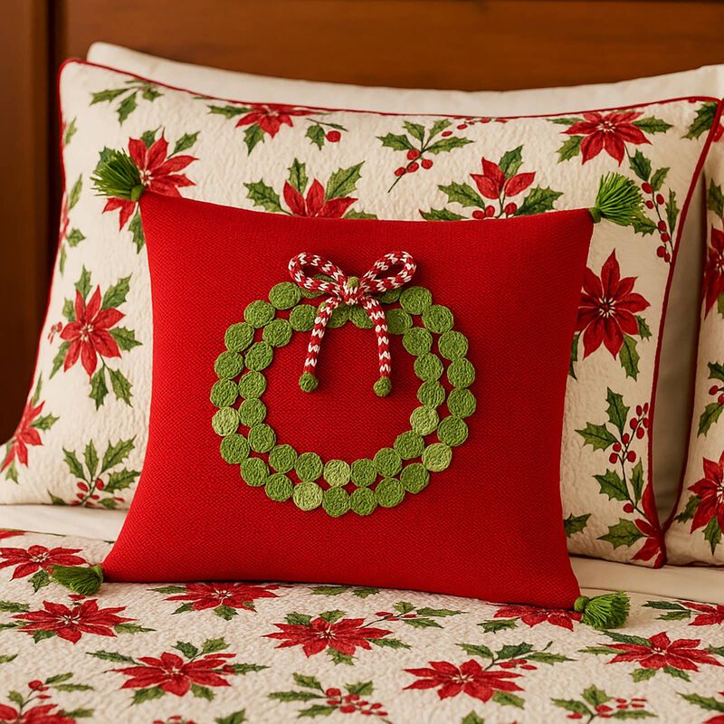 Green Wreath Christmas Pillow, 14", Holiday Decorations image number 2