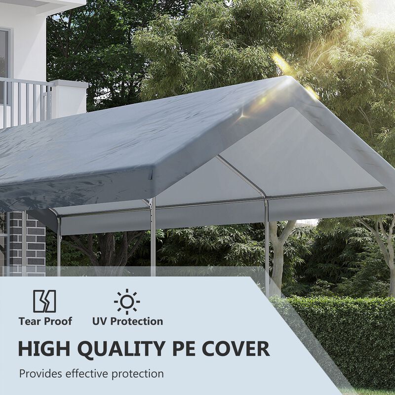 Outsunny 10' x 20' Party Tent and Carport, Height Adjustable Portable Garage, Outdoor Canopy Tent 8 Legs without Sidewalls for Car, Truck, Boat, Motorcycle, Bike, Garden Tools, Gray