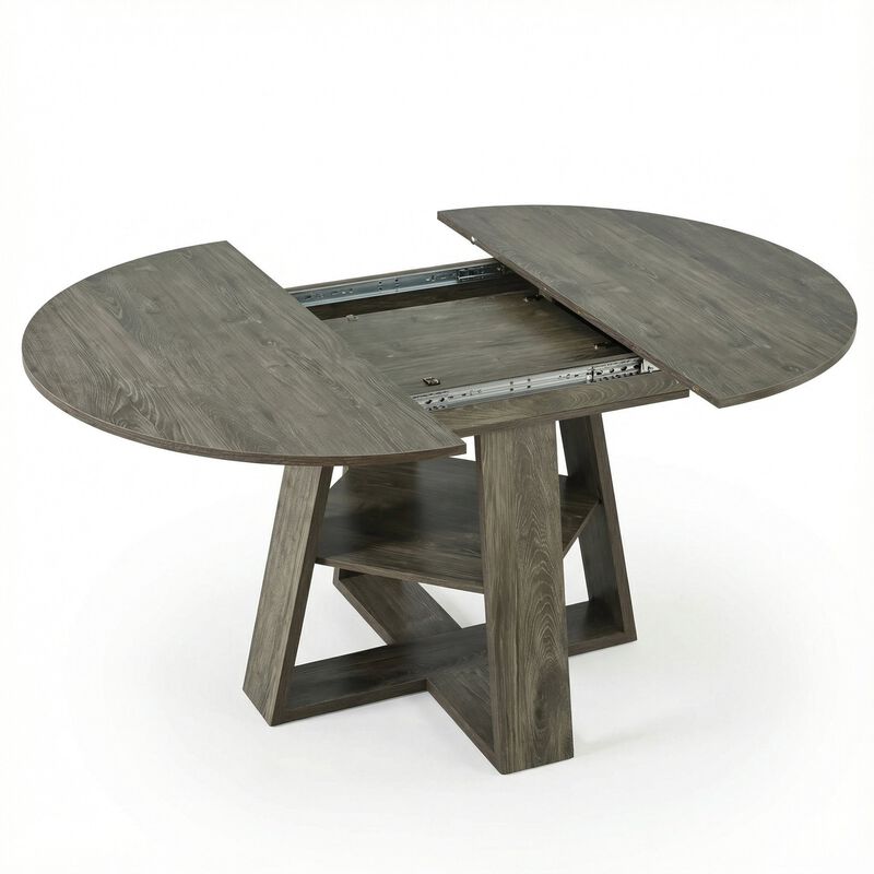 Extendable Round Dining Table for 4-8 People with Storage Shelf image number 8