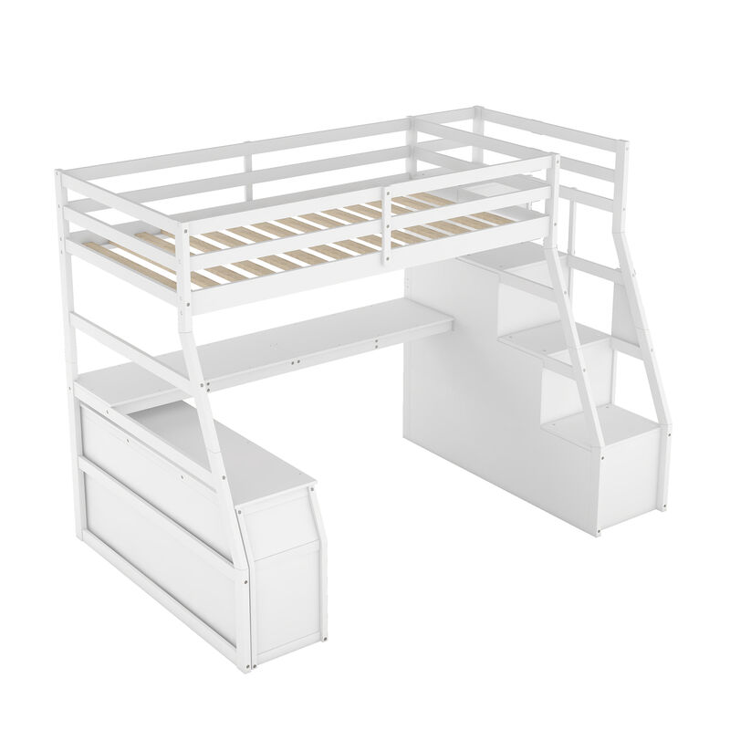 Whisen Unique Design Twin Size Loft Bed with 7 Drawers, 2 Shelves and Desk