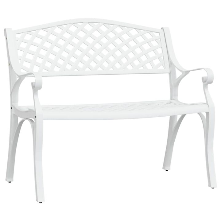 vidaXL Patio Bench - Outdoors, Weather-Resistant Cast Aluminum and Iron-Constructed Garden Bench, Easy to Assemble White Colored Seating for Patio, 40.2in