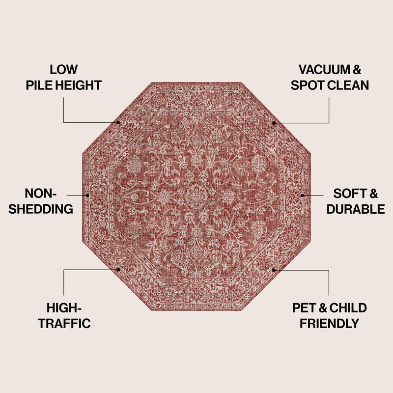 Tela Bohemian Textured Weave Floral Octagon Indoor/Outdoor Area Rug