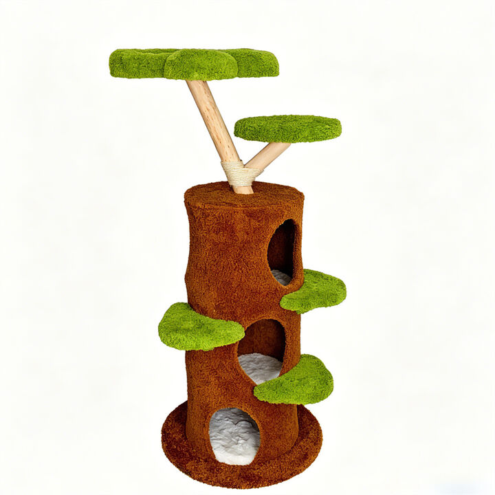 148CM Tall Wooden Cat Tree Tower Condo for Large Cats Activity with Steps &Posts