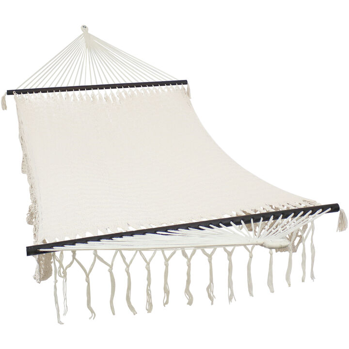Sunnydaze 2-Person Woven Rope Hammock with Spreader Bars and Fringe