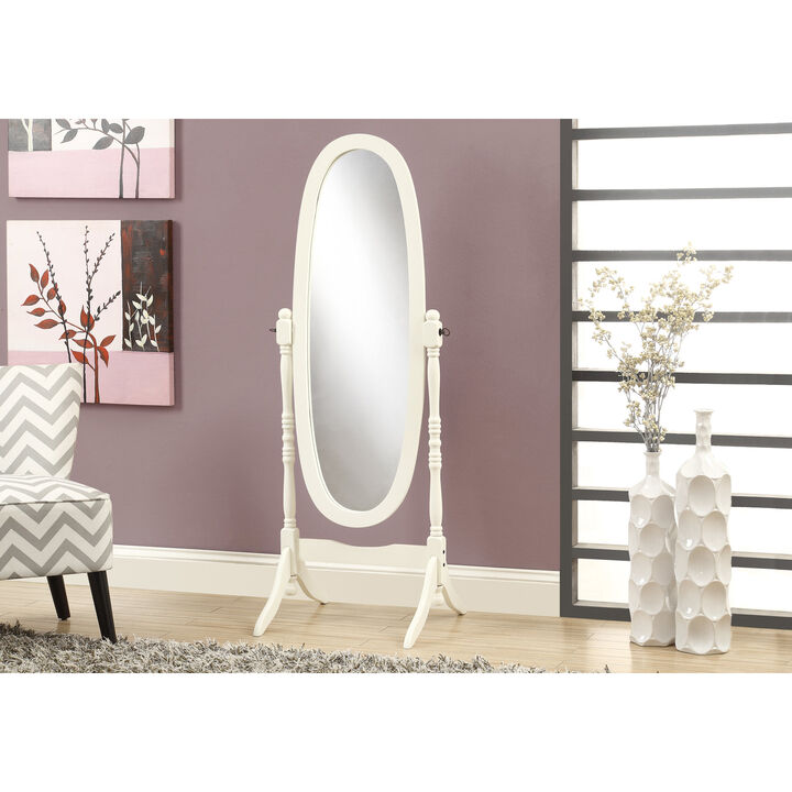 Monarch Specialties I 3102 Mirror, Full Length, Standing, Floor, 60" Oval, Dressing, Bedroom, Wood, White, Traditional