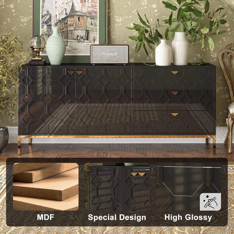 Mondawe 2 Door Storage Cabinet with 3 Drawers Stylish Accent Cabinet for Living room, Bedroom