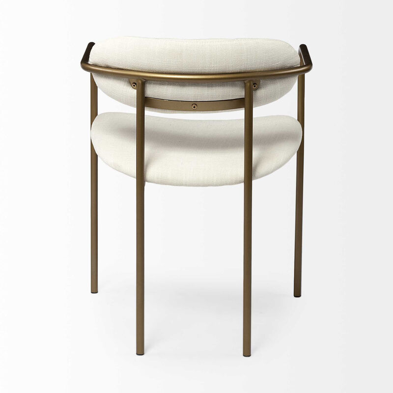 HomeRoots Set of Two Cream and Gold Fabric Open Back Dining Arm Chairs image number 2