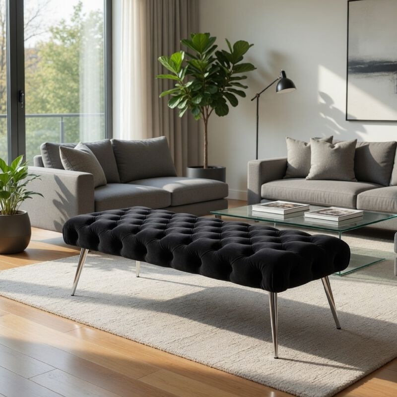 Lila Bench, Foam Seat, Button Tufted, Chrome Legs image number 8