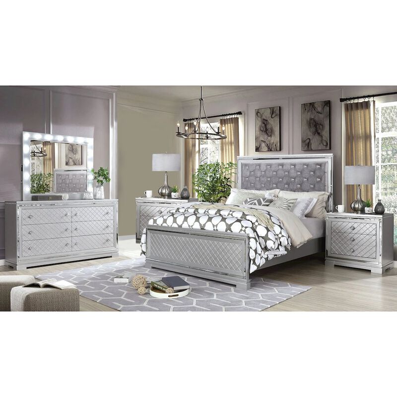 Simple Relax 5 Piece Queen Size Bedroom Set in Silver image number 4