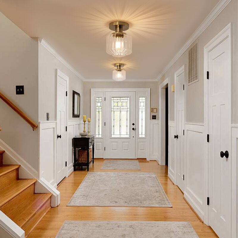 5.9" Wide Modern Gold Glass Semi Flush Mount Ceiling Light