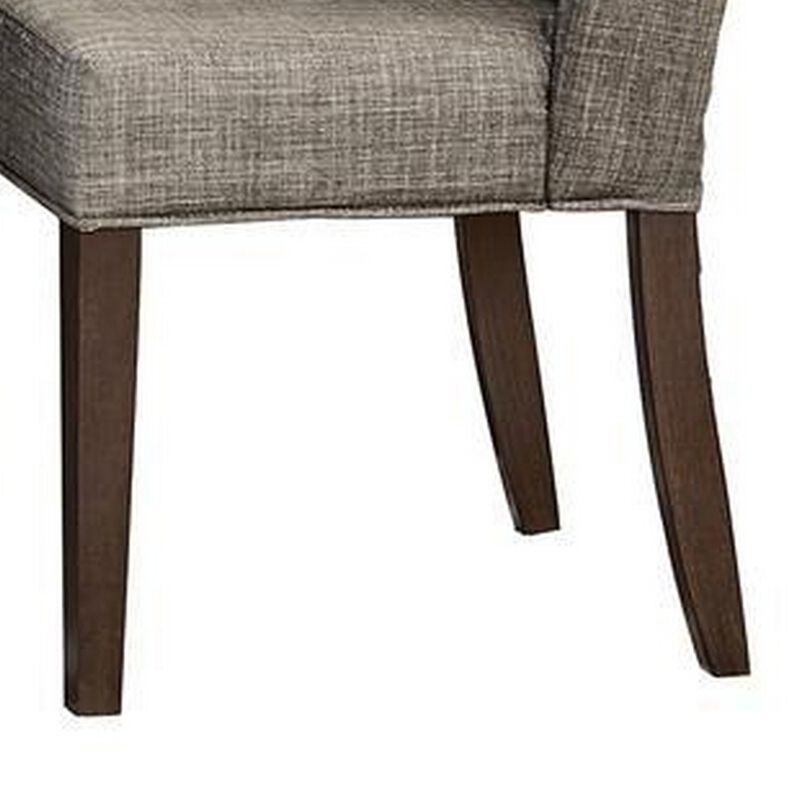 Wood & Fabric Dining Side Chair with Shallow Wing Back, Gray & Dark Brown, Set of 2-Benzara