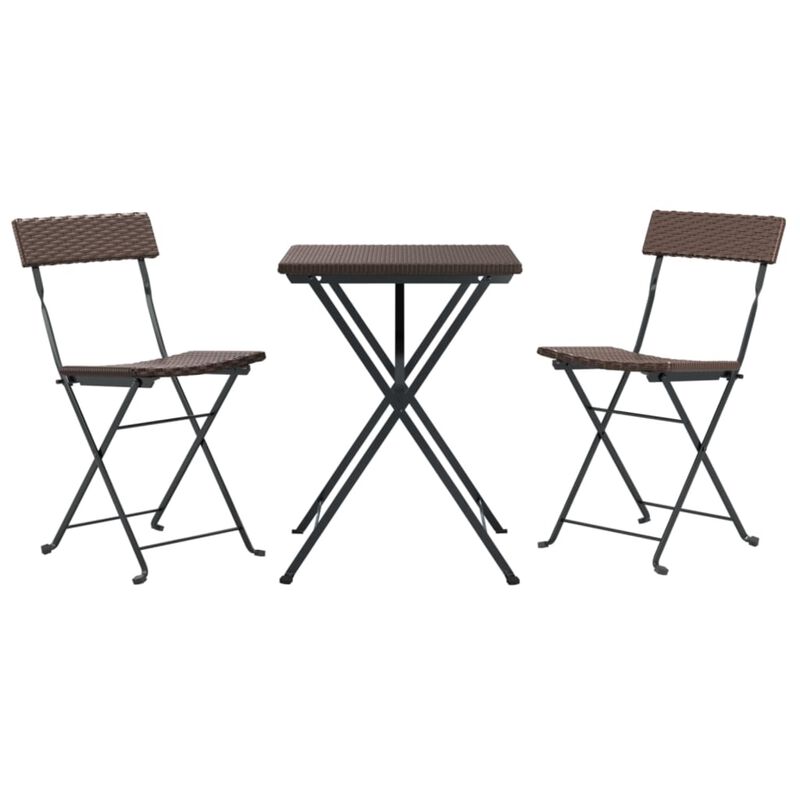 vidaXL 3-Piece Folding Bistro Set - Durable Brown Poly Rattan Construction - with Foldable Design for Easy Storage - Easy Assembly - Weather-Resistant, Ideal for Outdoor Dining or Relaxation.