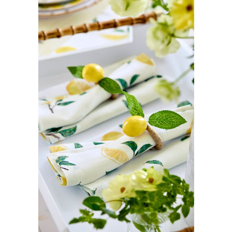 Solino Home Botanical Lemon 100% Linen Dinner Napkins &ndash; Set of 4, 20 x 20 in, Machine Washable, Holiday and Everyday Dining