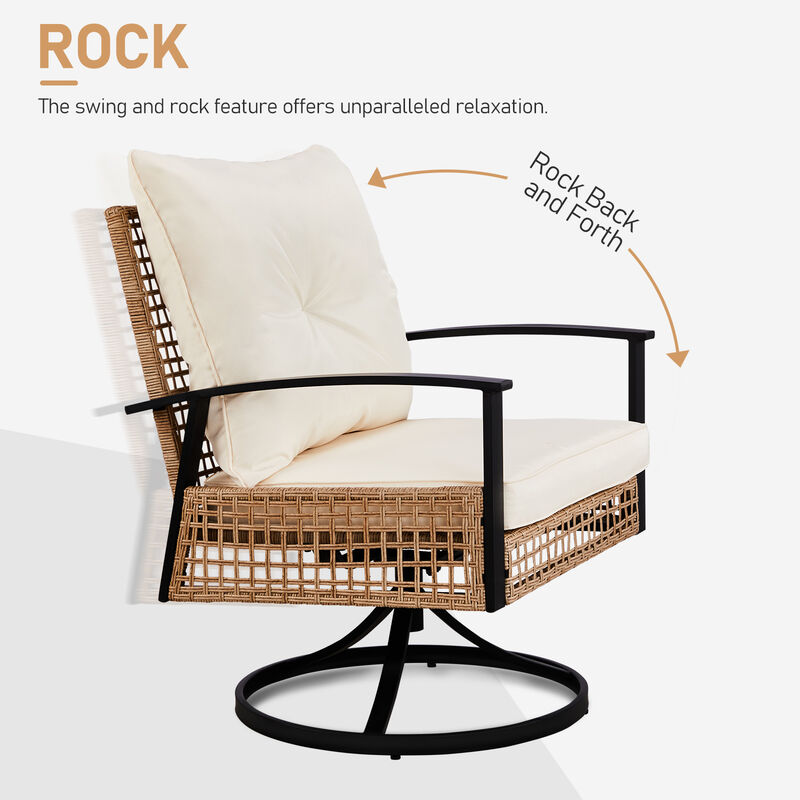 3-Piece Outdoor Wicker Patio Set &ndash; 2 Swivel Rocker Chairs and 1 Table for Comfortable Porch or Garden Seating image number 5
