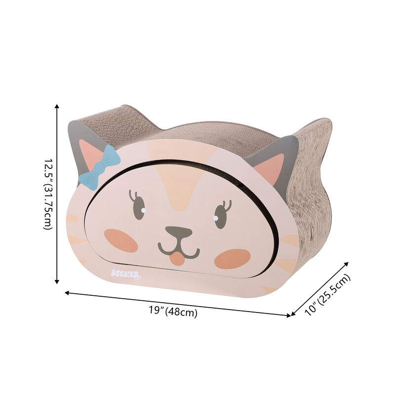 Opal Modern Cardboard Happy Cat Head 2-in-1 Cat Cave Scratcher with Built-In Bell Toys and Catnip