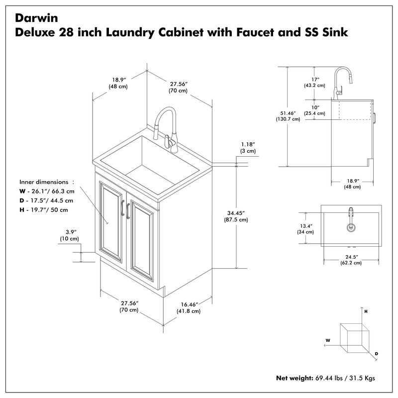 Simpli Home Darwin All-In-One 28 inch Laundry Utility Sink and Cabinet image number 5