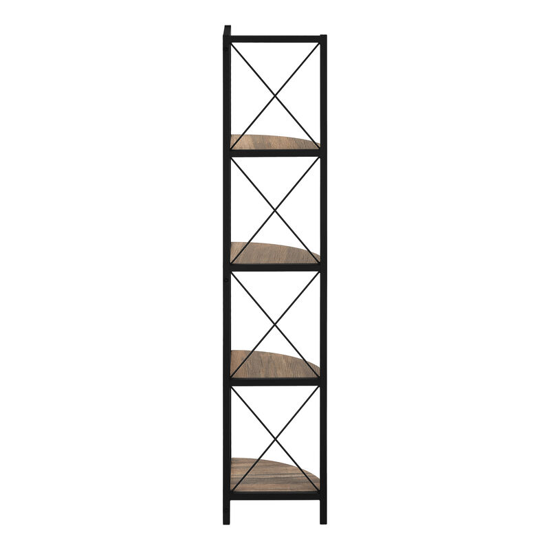 Monarch Specialties I 3646 Bookshelf, Bookcase, Etagere, Corner, 4 Tier, 60"H, Office, Bedroom, Metal, Laminate, Brown, Black, Contemporary, Modern