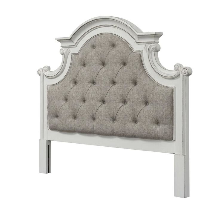 Liberty Furniture Antique White Upholstered Panel Headboard with Chenille Fabric and Solid Wood