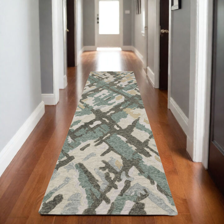 HomeRoots Wool Abstract Hand Tufted Runner Rug