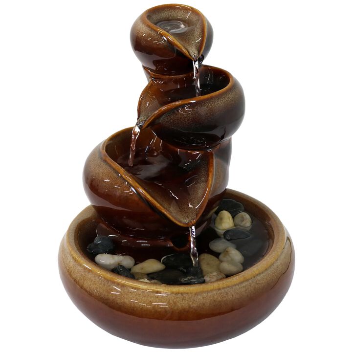 Sunnydaze Tiered Vessels Indoor Ceramic Tabletop Water Fountain 10-Inch