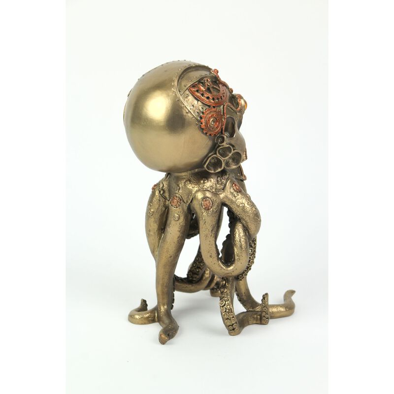 Bronze Copper Finished Steampunk Human Skull Octopus Fantasy Tabletop Statue image number 4