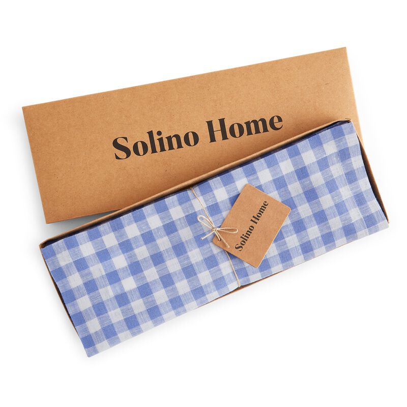 Solino Home Gingham Check 100% Linen Placemats &ndash; Set of 4, 14 x 19 in, Machine Washable, Holiday and Everyday Dining